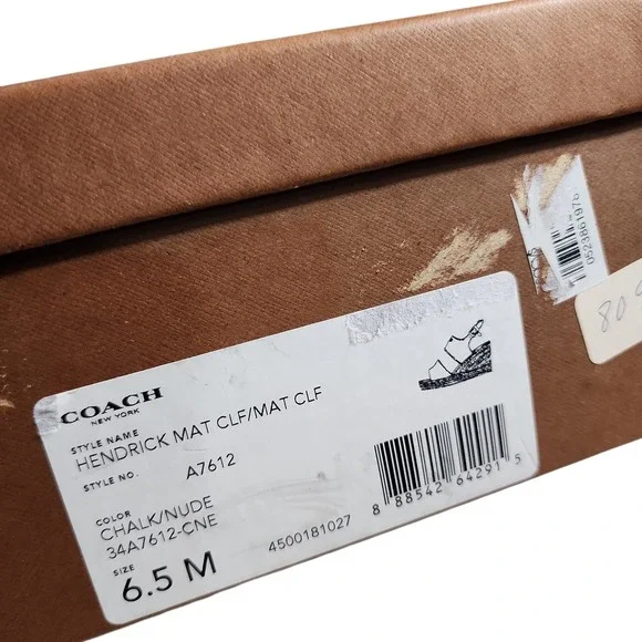 Coach Hendrick Platform Wedge Sandals Chalk‎ Nude Leather Size 6.5 M A7612 logo - Picture 3 of 5